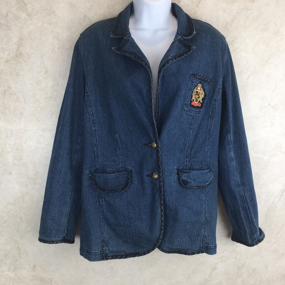 Diane Gilman Blue Corduroy Blazer with Breast Pocket Patch Women's Size Medium